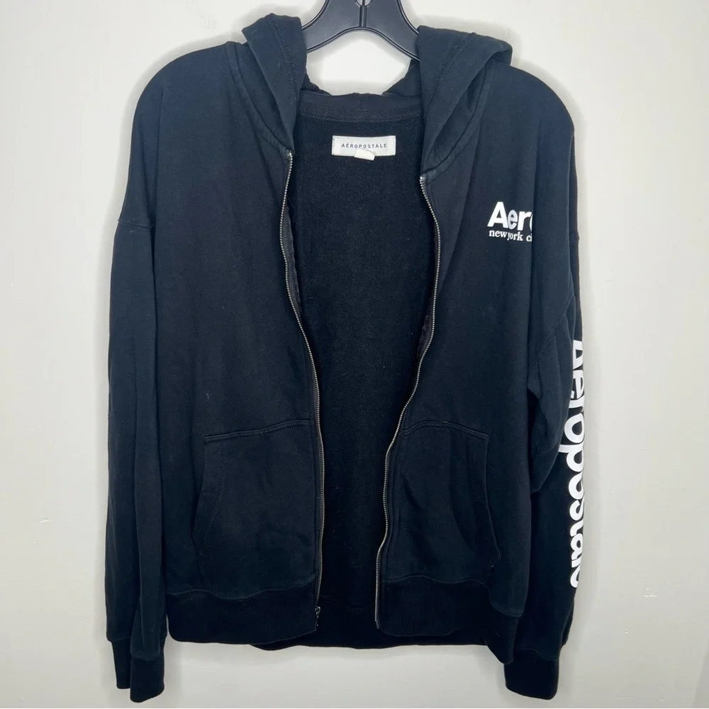 AEROPOSTALE Mens Black Full Zip Sweater Hoodie Size Small